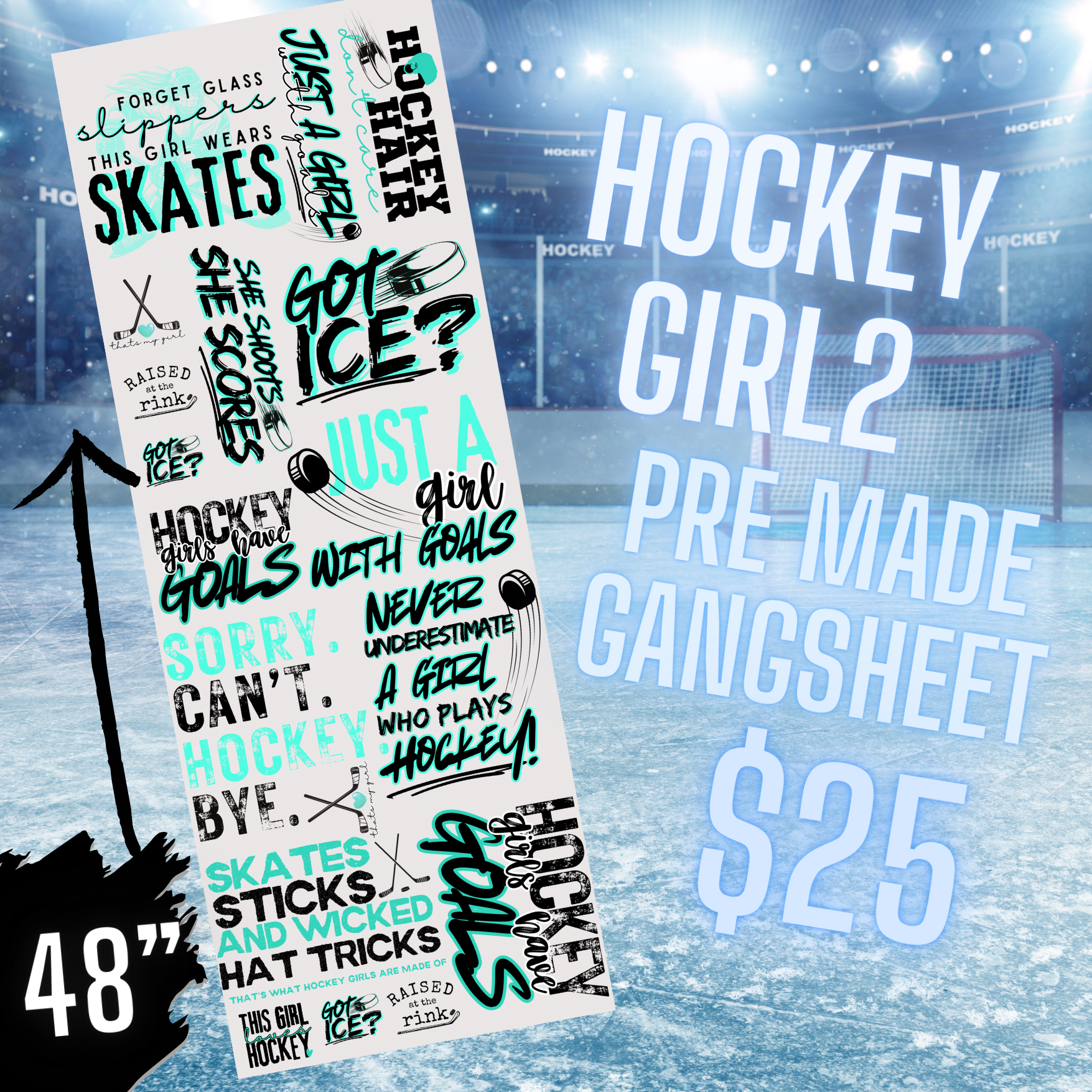 Hockey Girl2 Pre Made DTF Gang Sheet Kawartha Vinyl Inc.