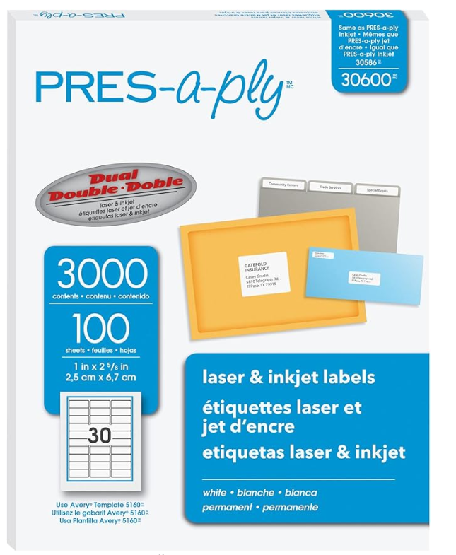 1" x 2 5/8" Custom Paper Labels (30/sheet)