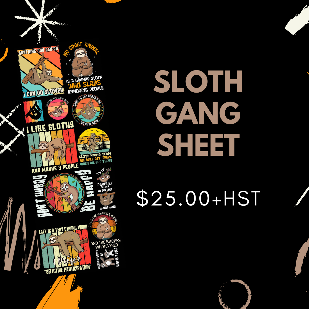 Sloth Pre Made DTF Gang Sheet