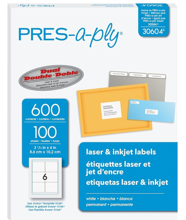 3-1/3" x 4" Custom Paper Labels (6/sheet)