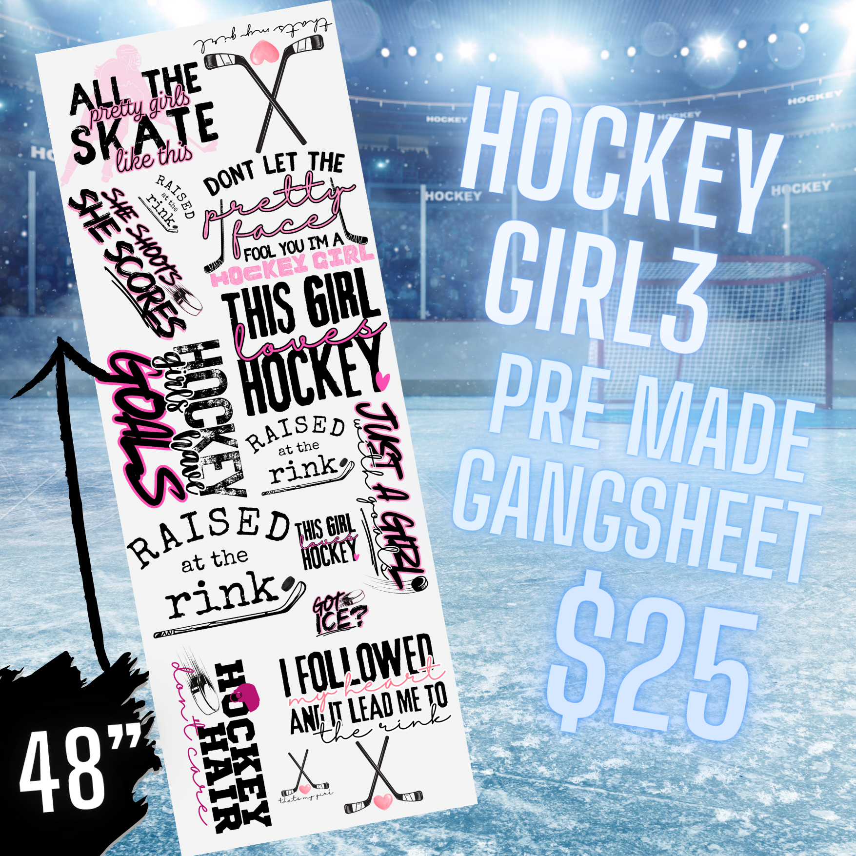 Hockey Girl3 Pre Made DTF Gang Sheet Kawartha Vinyl Inc.