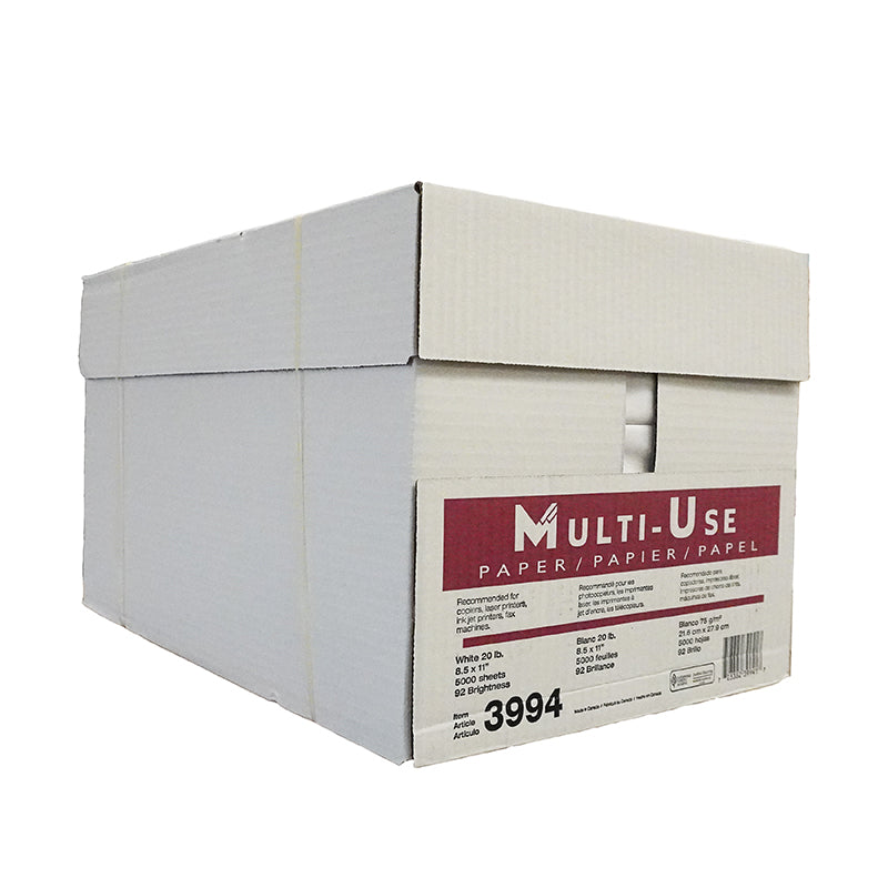 8 1/2" x 11" Multipurpose Bright White 20lb Copy Paper Letter Size (case of 5000 sheets)