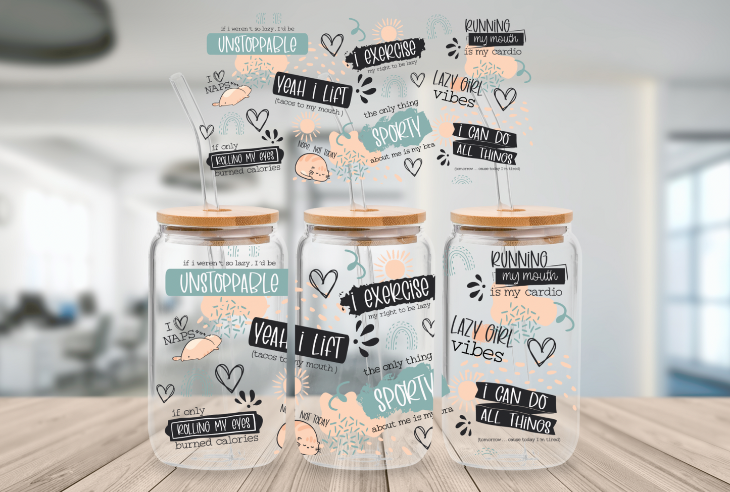 16oz Beer Can Glass Lazy Girl Vibes Sublimation Print