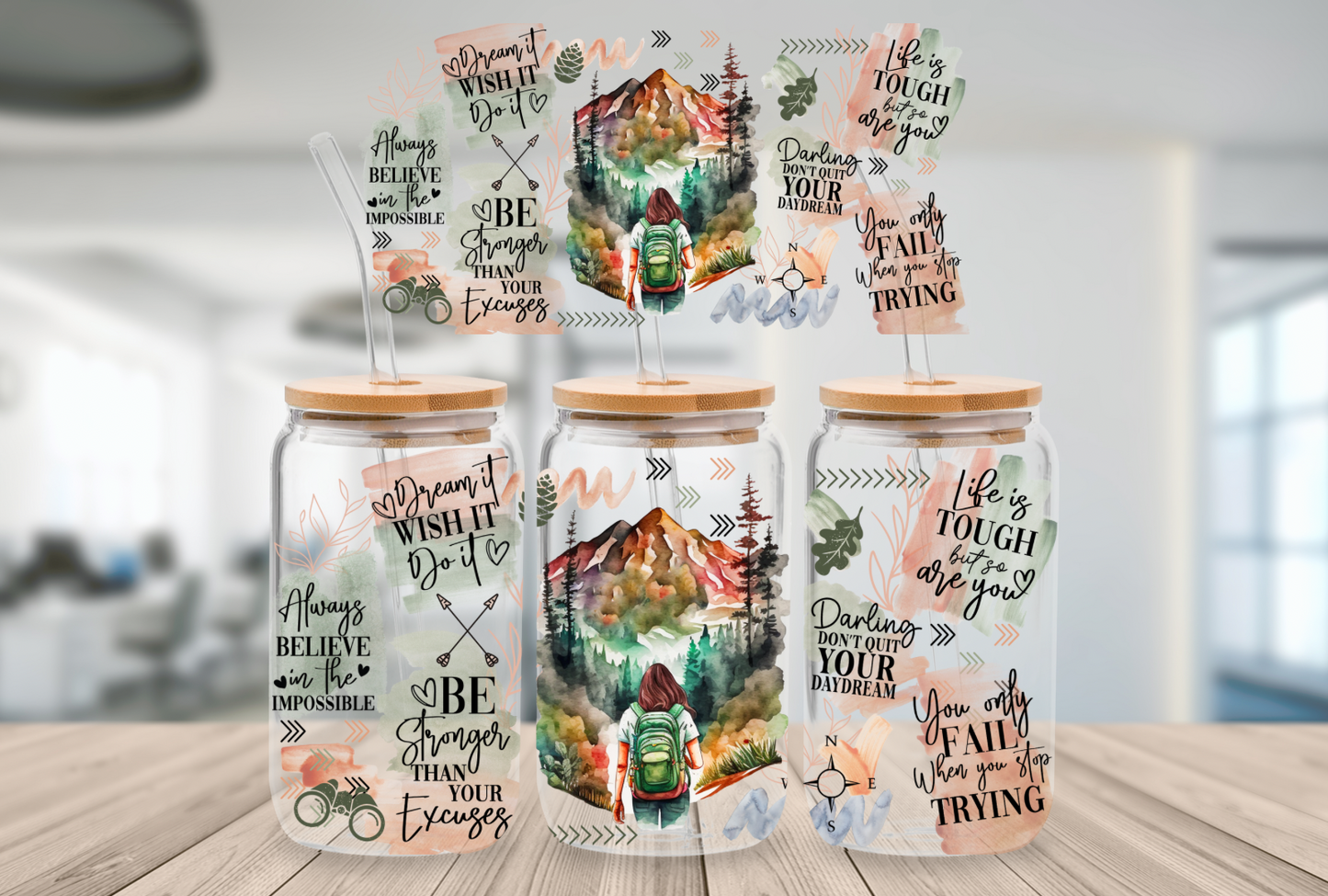 16oz Beer Can Glass Mountain Positive Sublimation Print