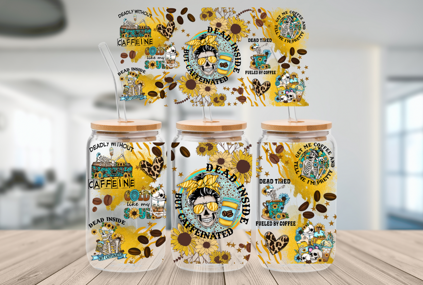 16oz Beer Can Glass Dead Inside 2 Sublimation Print