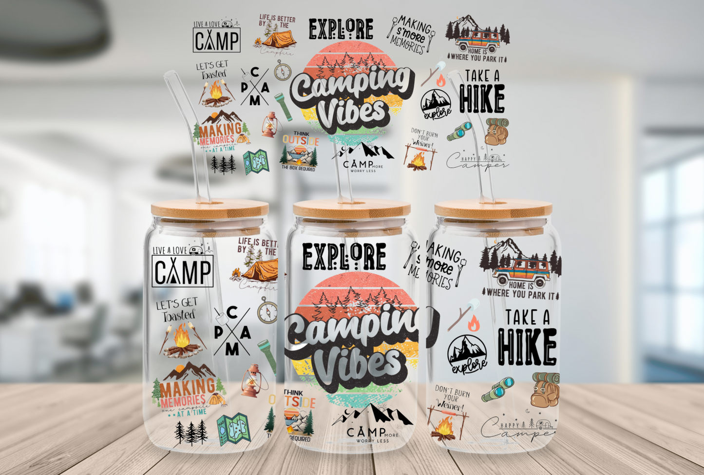 42. Camping Vibes UV DTF Cup Wrap 16oz