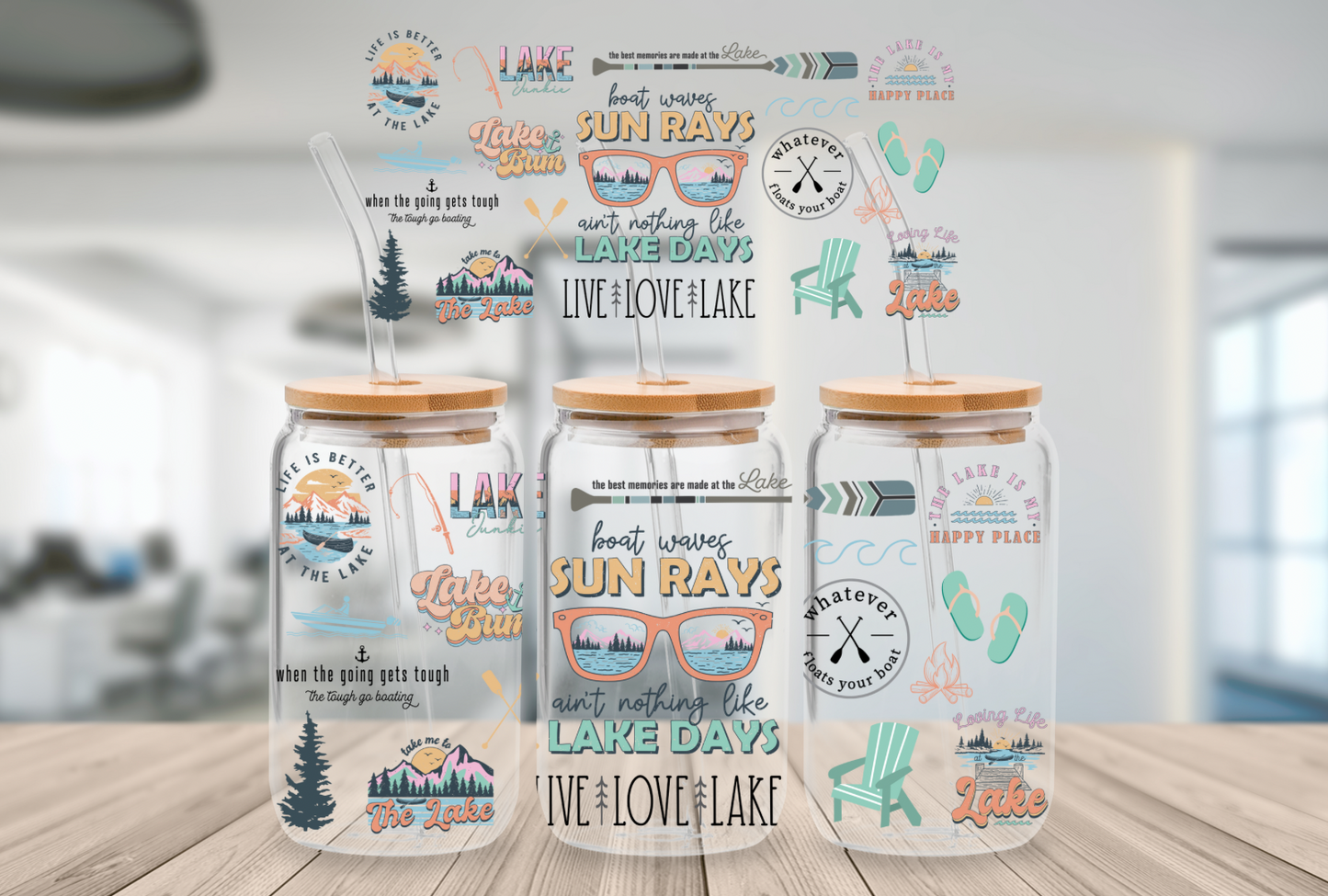 1. Sun Rays Lake Days UV DTF Cup Wrap 16oz