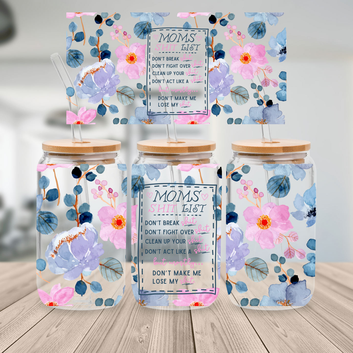 16oz Beer Can Glass Moms S*** List Sublimation Print