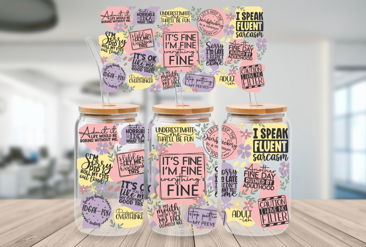 16oz Beer Can Glass Im Fine Floral Sublimation Print