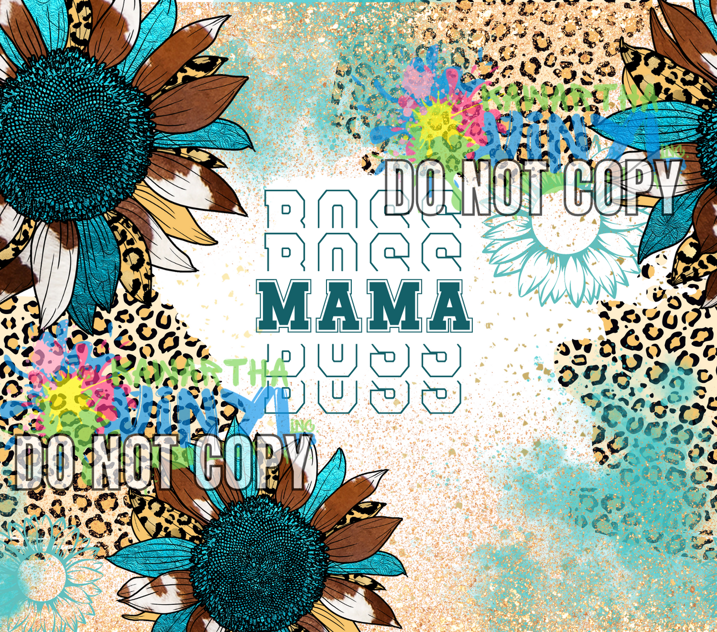 Boss Mama Teal Sunflower Sublimation Tumbler Print