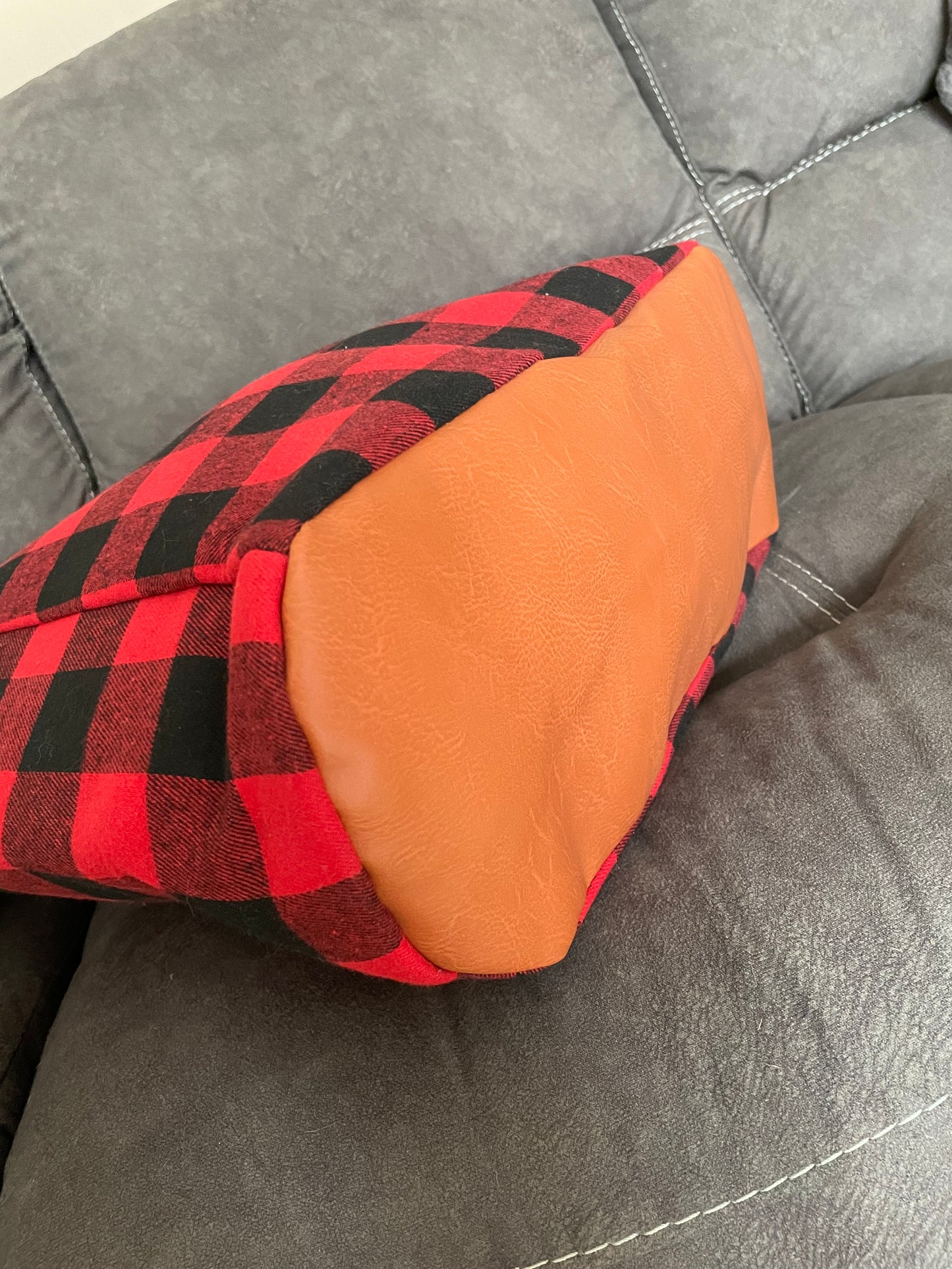 Buffalo plaid bag and clutch set