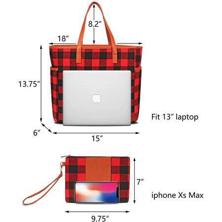 Buffalo plaid bag and clutch set