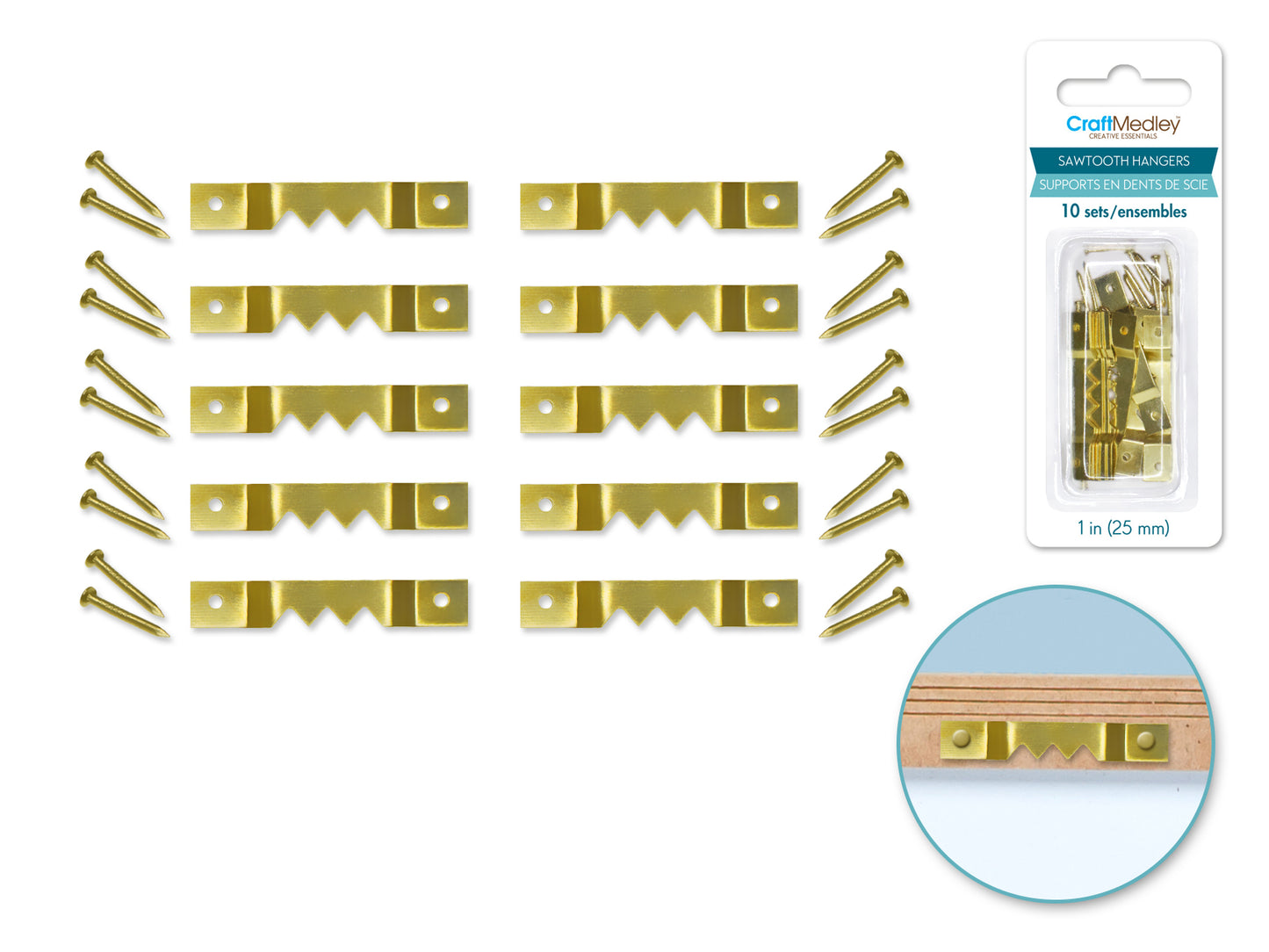 Craft Medley: Sawtooth Hangers 25mm 10 sets (10 Hangers+20 Screws)