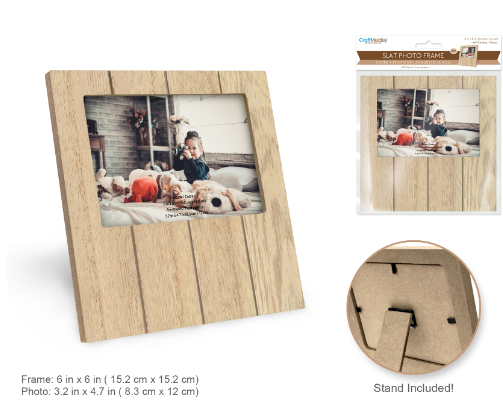 Wood Craft: 6"x6" DIY Slat Photo Frame w/Stand