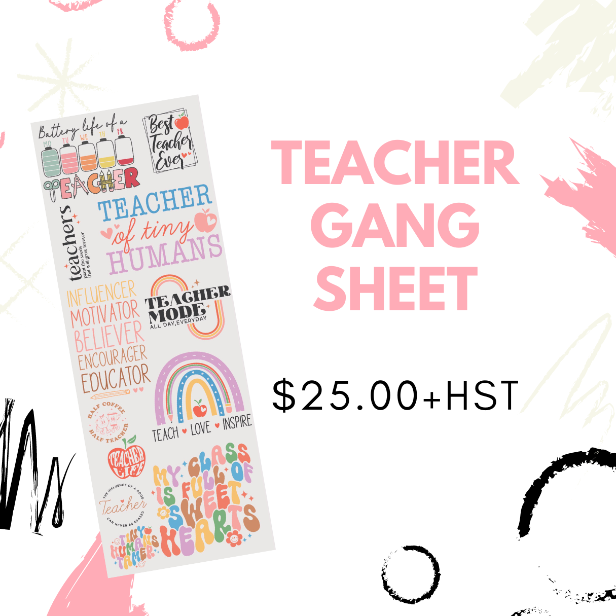 Teacher Pre Made DTF Gang Sheet