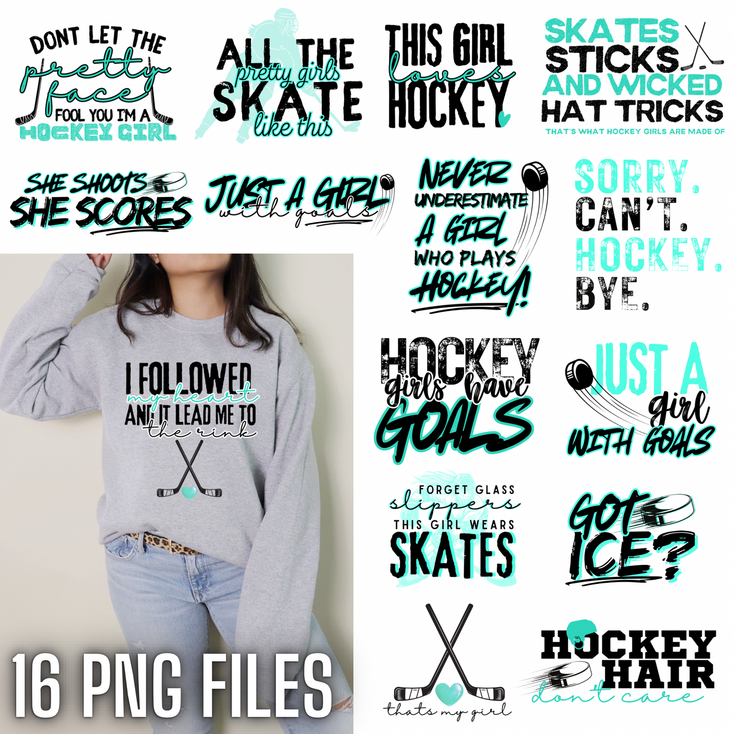 Hockey Girl Bundle Teal Digital Files