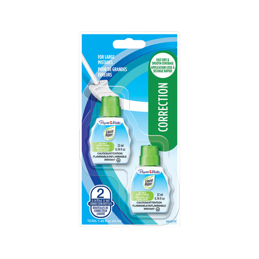 Paper Mate Liquid Paper Correction Fluid - 0.74 fl oz (22 mL) - Water Based, Fast-drying - 2 / Pack
