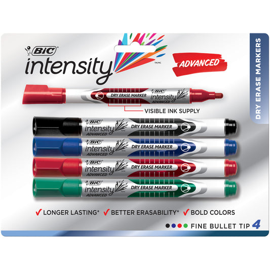 BIC Intensity Advanced Dry Erase Markers, Fine Point, Assorted Colours