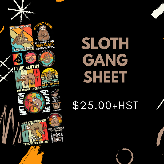 Sloth Pre Made DTF Gang Sheet