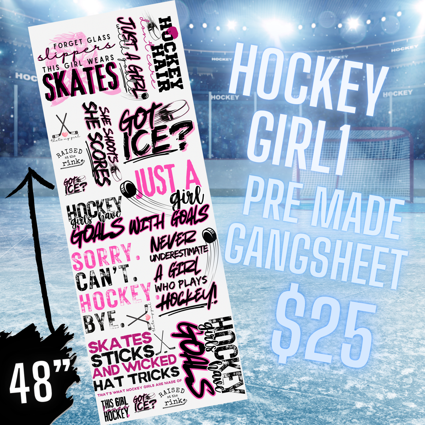 Hockey Girl1 Pre Made DTF Gang Sheet