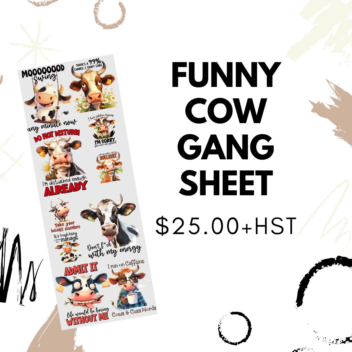 Funny cow Pre Made DTF Gang Sheet