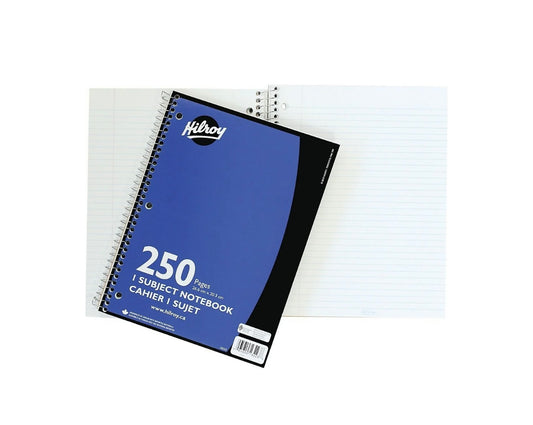 Hilroy 1-Subject Notebook, 10-1/2" x 8", 250 Pages, Blue
