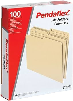 Pendaflex File Folder - 1/2 Cut Tab, 9-1/2 pt, Letter, Manila, Box of 100 File Organizers