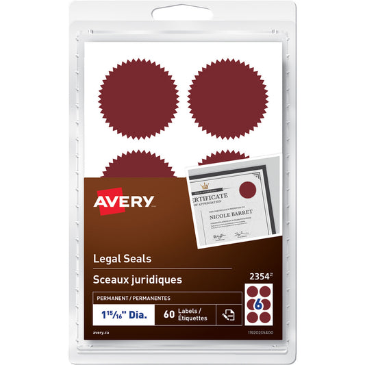 Avery® Legal SealsHandwrite, 1-15/16" Diameter, Red - Red - 60 / Pack