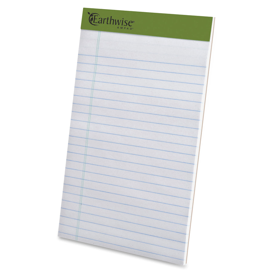 Ampad Earthwise Recycled Writing Pads - 40 Sheets - Both Side Ruling Surface - 20 lb Basis Weight - 5" x 8" - White Paper - Eco-friendly, Micro Perforated - Recycled - 6 / Pack