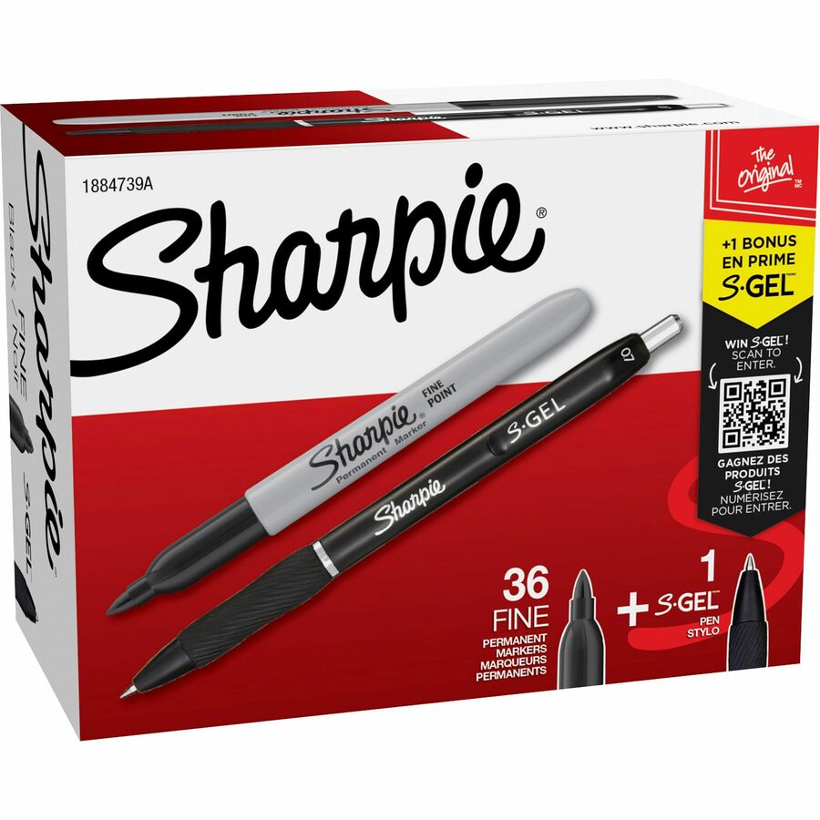 Sharpie Permanent Marker - Fine, Bold Marker Point - 1 mm Marker Point Size - Black - Black Barrel - 36 / Pack