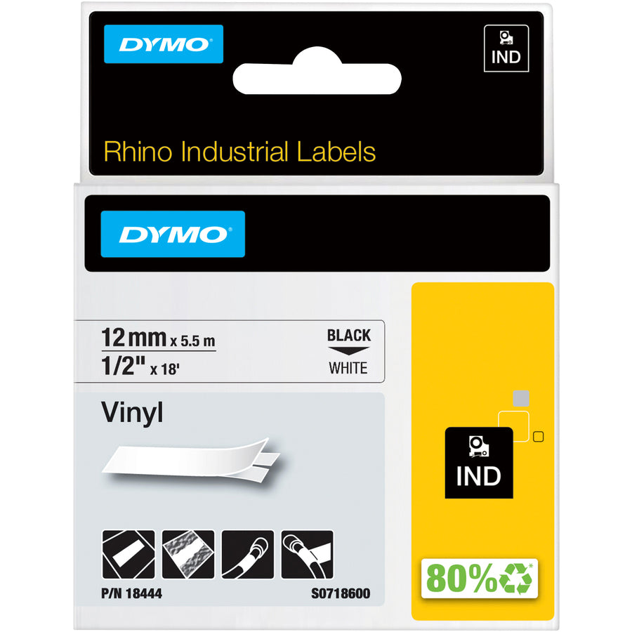 Dymo Rhino Industrial Vinyl Labels - 15/32" Width x 18 3/64 ft Length - Permanent Adhesive