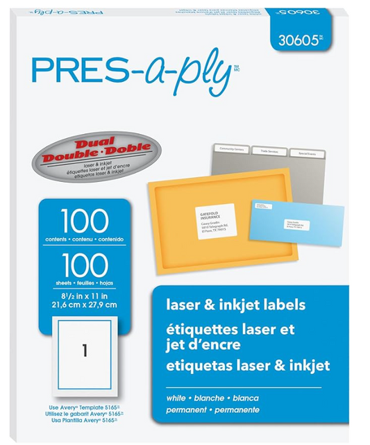 8.5" x 11" Custom Paper Labels (full sheet)