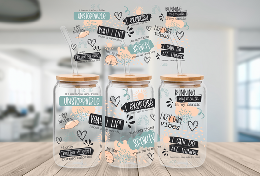 16oz Beer Can Glass Lazy Girl Vibes Sublimation Print