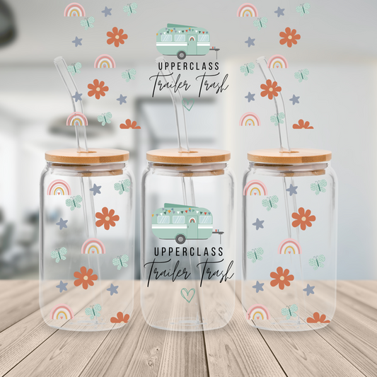 16oz Beer Can Glass Upperclass Trailer Trash Sublimation Print