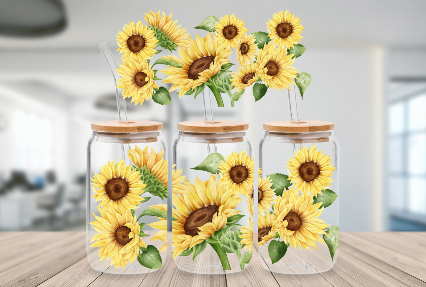 16oz Beer Can Glass Simple Sunflower Sublimation Print