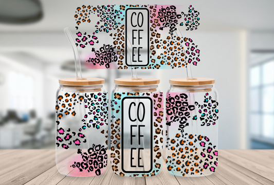 16oz Beer Can Glass Coffee Leopard Sublimation Print