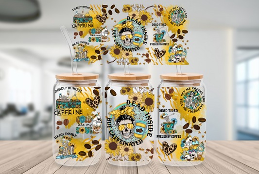 16oz Beer Can Glass Dead Inside 2 Sublimation Print