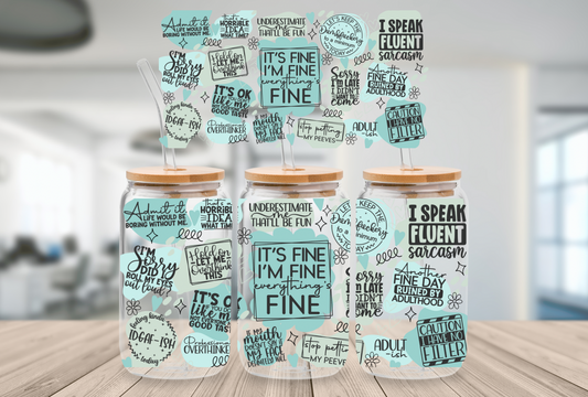 16oz Beer Can Glass Im Fine Teal Sublimation Print