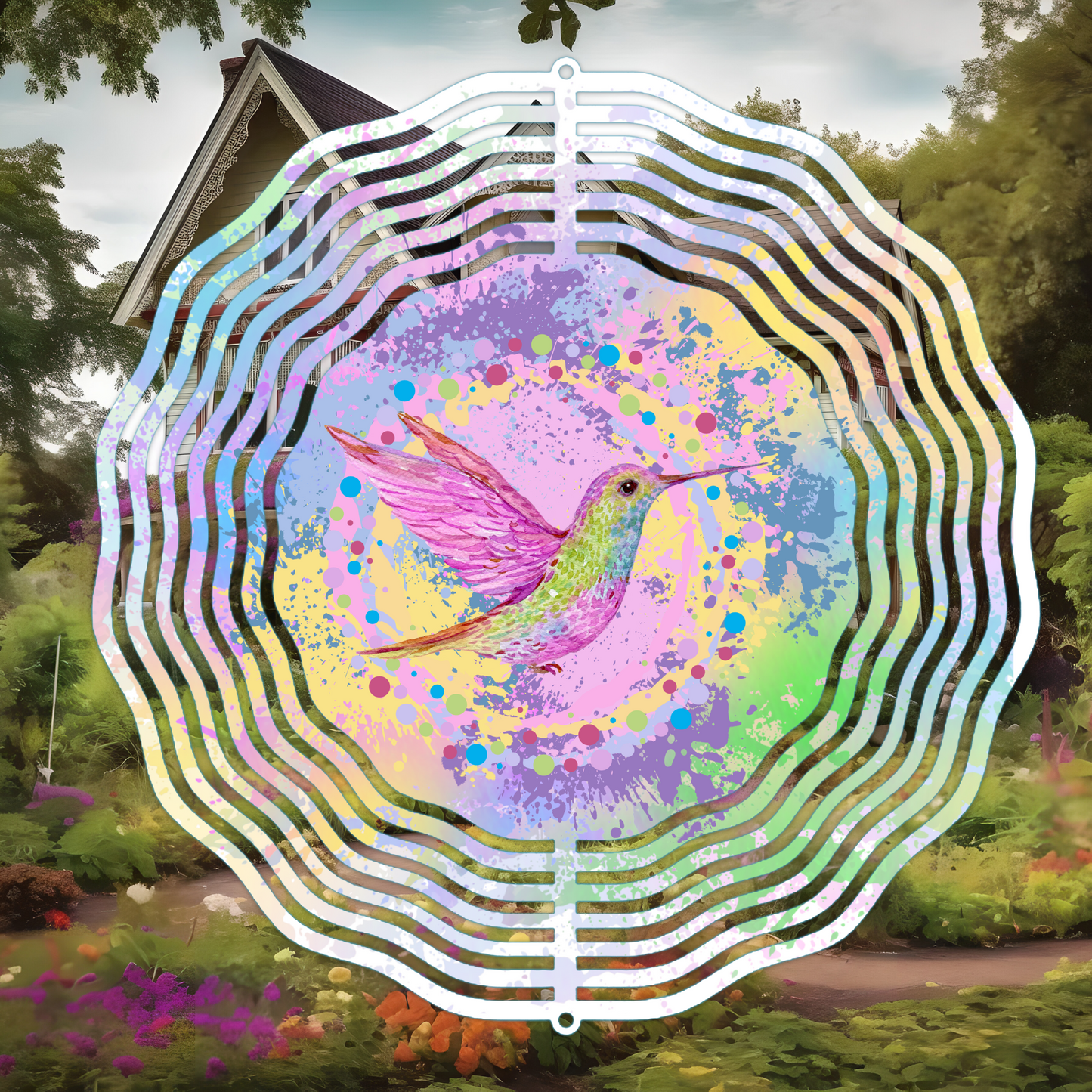 Hummingbird Rainbow Wind Spinner Sublimation Print