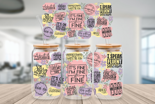 16oz Beer Can Glass Im Fine Floral Sublimation Print