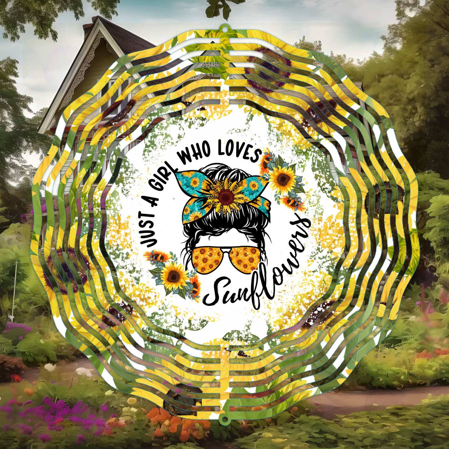 Loves Sunflowers Wind Spinner Sublimation Print