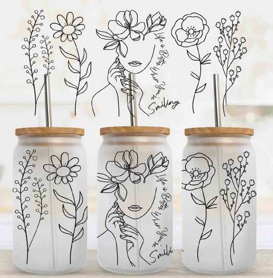 67. Floral Face UV DTF Cup Wrap