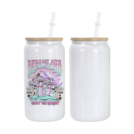 16oz Sublimation White glitter beer can glass