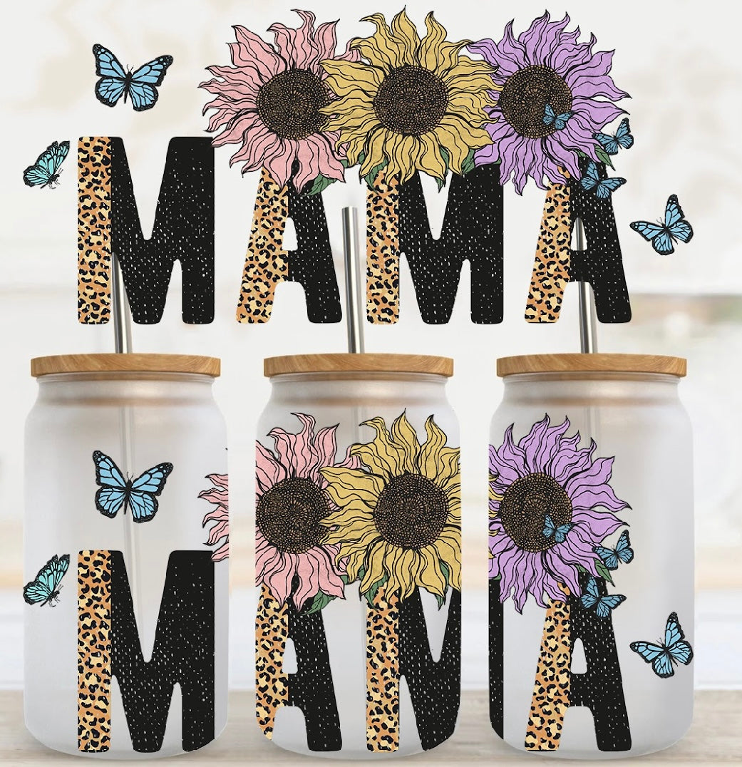 39. MAMA Leopard Sunflower UV DTF Cup Wrap