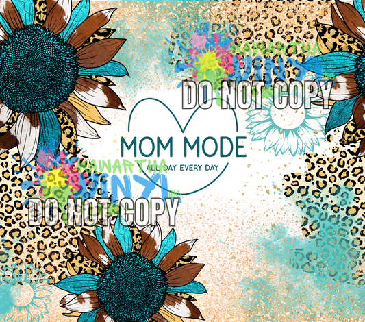 Mom Mode Heart Teal Sunflower Sublimation Tumbler Print