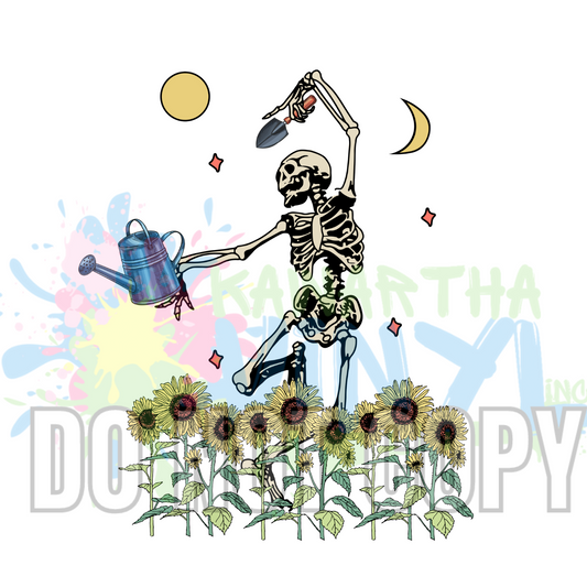 Skeleton Watering Plants Sublimation Print