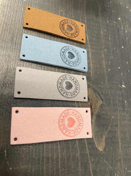 Handmade vegan suede sew on tags