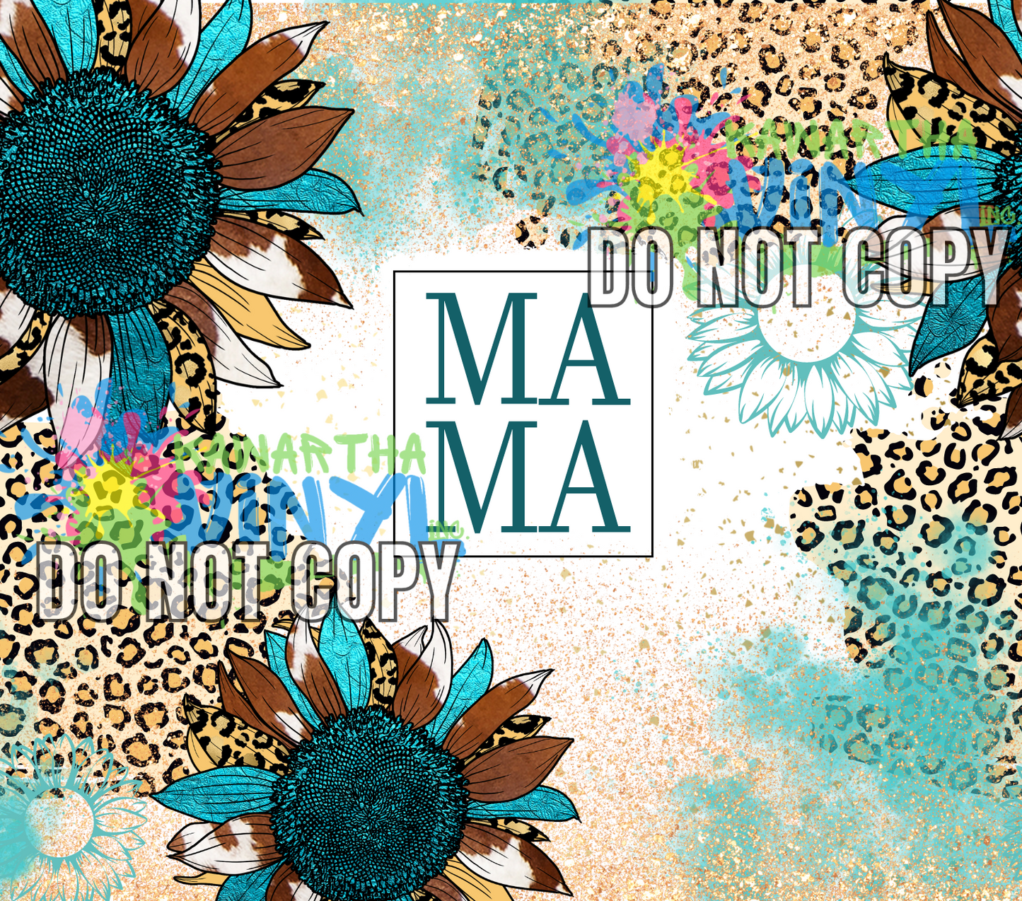 MAMA Teal Sunflower Sublimation Tumbler Print
