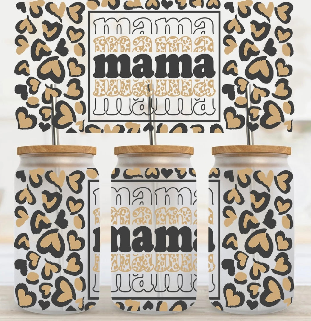 56. Mama Heart Leopard UV DTF Cup Wrap