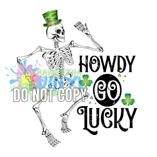 Howdy Go Lucky Skeleton Clover Sublimation Print